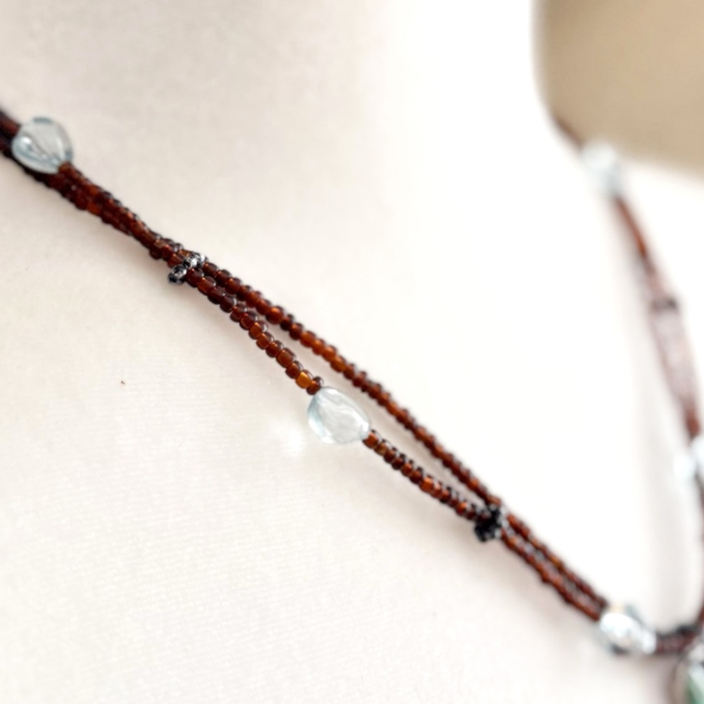 Kenneth Cole Green Inlay Pendant Necklace Seed Beads 16” + 3” Extender Y2K Boho - Picture 7 of 8